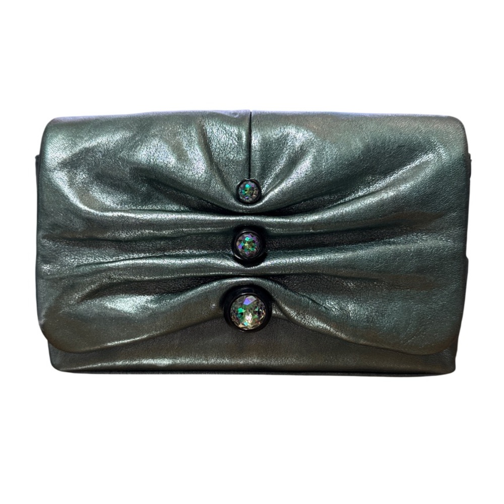 ALEXIS BITTAR  Ruched Crystal Metallic Leather Clutch